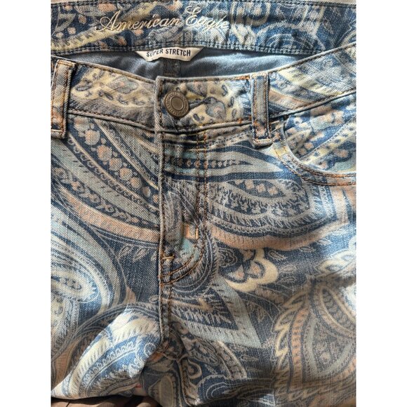 American Eagle Super Stretch Paisley Print Jegging Size 8 Regular Blue & Beige D - Picture 3 of 6